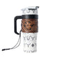 Myra Westmark Tooled Western Tumbler in White Stainless Steel with Leather Wrap and Handle for Use