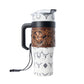 Myra Westmark Tooled Western Tumbler in White Stainless Steel with Leather Wrap and Handle for Use