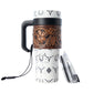 Myra Westmark Tooled Western Tumbler in White Stainless Steel with Leather Wrap and Handle for Use