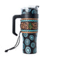 Myra Concho Crest Western Tooled Tumbler in Black Stainless Steel with Leather Wrap and Handle