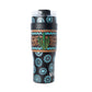 Myra Concho Crest Western Tooled Tumbler in Black Stainless Steel with Leather Wrap and Handle