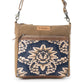 Myra Crestbloom Vintage Crossbody Bag for Women in navy with print detail
