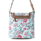 Myra Lagoon Lily upcycled canvas Bag for Women in blue with leather and weaved flap
