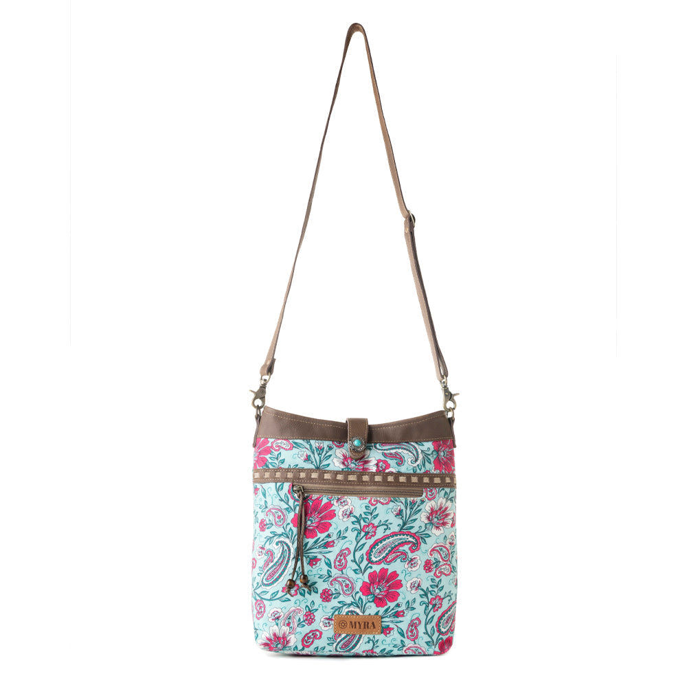 Myra Aspendale upcycled canvas Bag for Women Blue with leather details