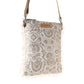 Loom Tapestry upcycled canvas crossbody Bag for Women in sage with fringe detail