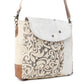 Myra Factual Hairon Leather Messenger Bag â€“ Swirl Canvas, White Hairon Flap, Rustic Straps for Everyday Western Style