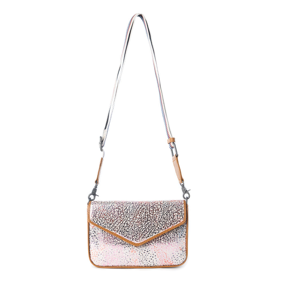 Myra Wild Print Leather Bag for Women in cream with textured detail and shoulder strap