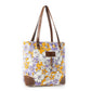 Myra Retro Bloom upcycled canvas tote Bag for Women in yellow with leather detail