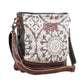 Myra Freaky Leather Shoulder Bag - Tribal Floral Print with Leather Trim for Everyday Bohemian Chic