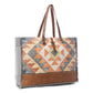 Myra Cosmopolitan Weekender Tote Bag Fringed Edges, Aztec Print Design with Buckle Flap Closure for Travel