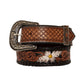 Checkered brown Hand-Tooled Leather Women's Belt