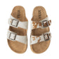 Myra Restful Hairon Leather Slides for Women – Adjustable Straps, Cork Footbed & Stylish Dual Buckle