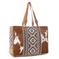 Myra Elisa Leather Weekender Bag - Spacious Cowhide Travel Tote with Tribal Woven Panel and Dual Shoulder Straps