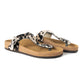 Myra Chino Hairon Leather Sandals for Women â€“ Western Toe Loop Flats with Cork Sole for Comfortable Wear