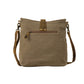 Myra Sand Weaver Shoulder Bag for Women â€“ Rustic Brown Leather, Jacquard Geometric Print, Turquoise Stone Snap for Ranch Chic