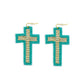Beaded Cross Dangle Earrings in Teal
