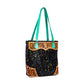 Myra Galaxy Fire Handtooled Shoulder Bag Black Sparkle Body with Aqua Leather Straps