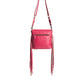 Myra Rosa Verde Hand Tooled Leather Sling Bag for Women â€“ Pink Floral Western Flap, Fringe Sides, Speckled Print Body