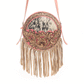 Myra Sanora Sunset Hairon Round Bag - Hand-Tooled Sling Bag with Floral Design and Fringe Detailing for Western Flair