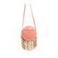 Myra Sanora Sunset Hairon Round Bag - Hand-Tooled Sling Bag with Floral Design and Fringe Detailing for Western Flair