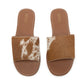 Myra Kemma Hairon Slide Sandals for Women â€“ Comfortable Flat Slides with Tan & White Speckle Print for Western Summer Outings