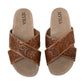 Myra Gracie Handtooled Leather Sandals for Women – Western Criss-Cross Slides with Cork Sole for Ranch, Rodeo, and Everyday Comfort