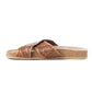 Myra Gracie Handtooled Leather Sandals for Women – Western Criss-Cross Slides with Cork Sole for Ranch, Rodeo, and Everyday Comfort