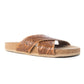 Myra Gracie Handtooled Leather Sandals for Women – Western Criss-Cross Slides with Cork Sole for Ranch, Rodeo, and Everyday Comfort