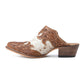 Myra Lacey Leather Mules for Women - Handtooled Leather Mid Top with Hairon Accents for Everyday Rodeo Elegance