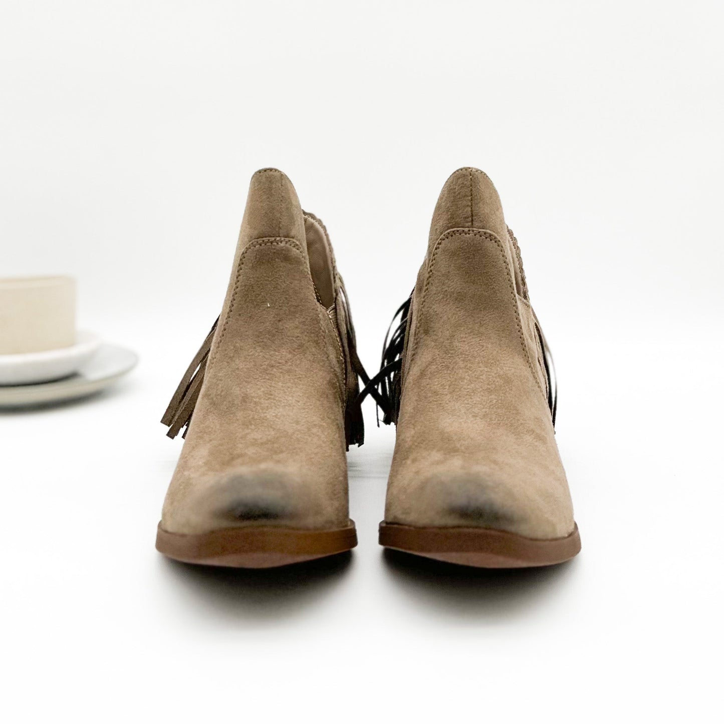 Braxton Western Fringe Ankle Boot in Taupe