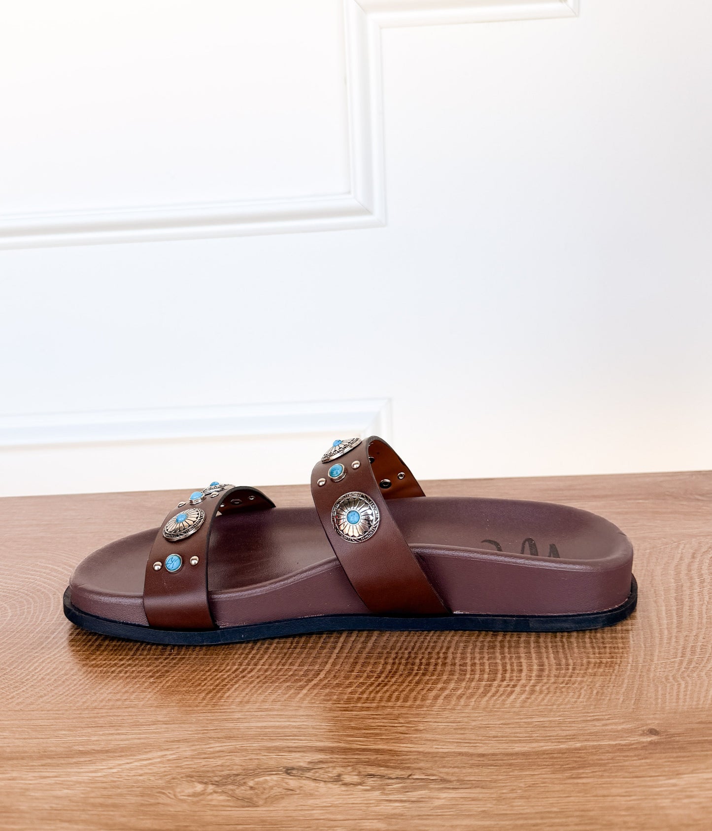 Briallen Western Studded Turquoise Sandal in Chocolate