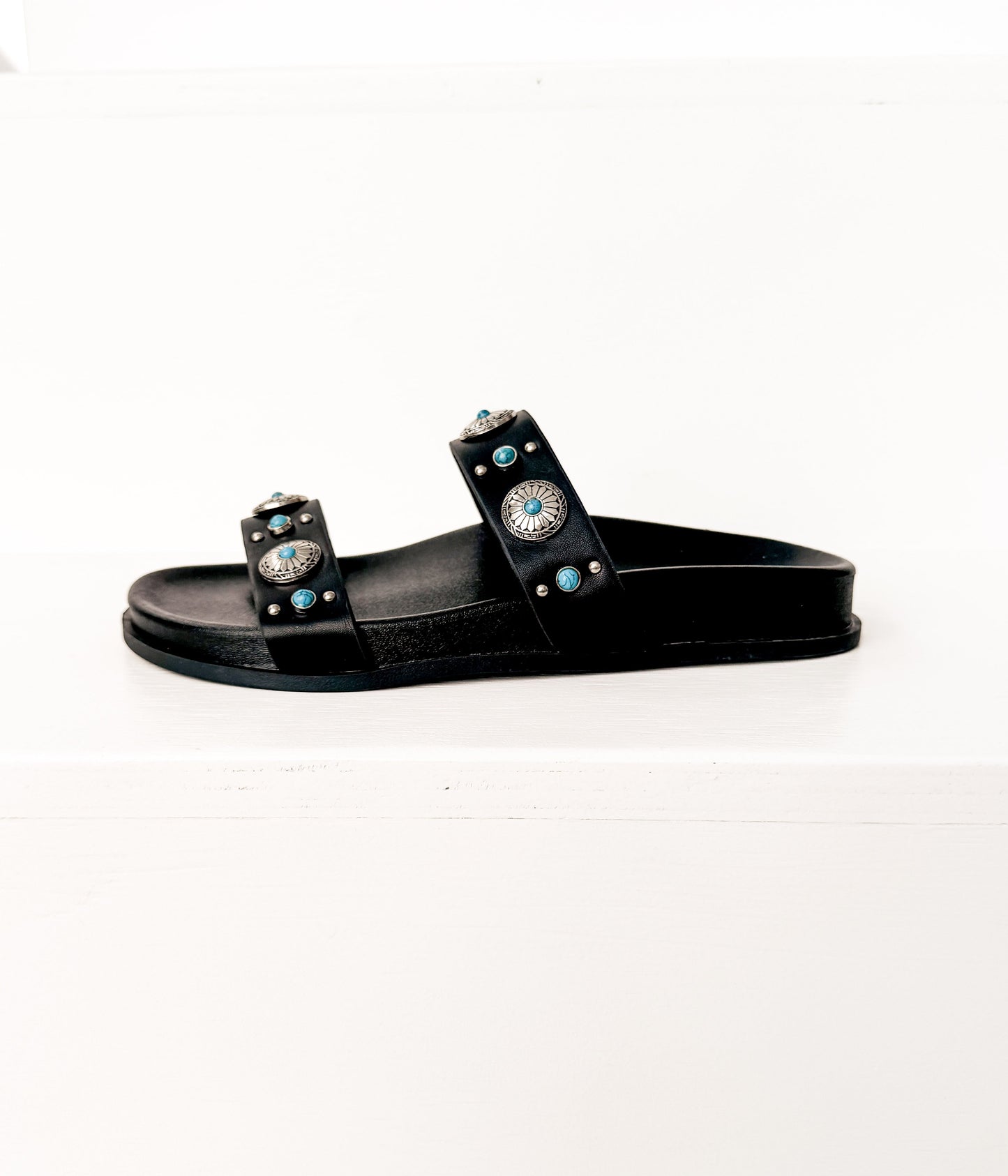 Briallen Western Studded Turquoise Sandal in Black