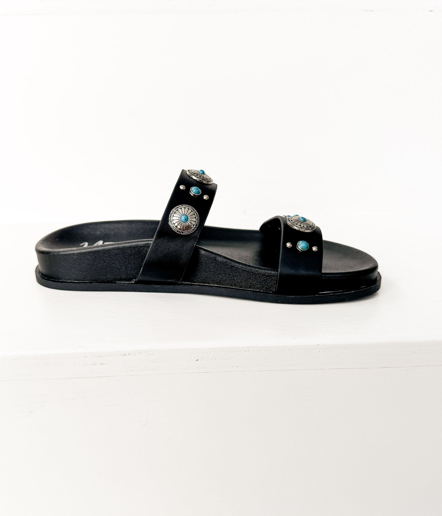 Briallen Western Studded Turquoise Sandal in Black