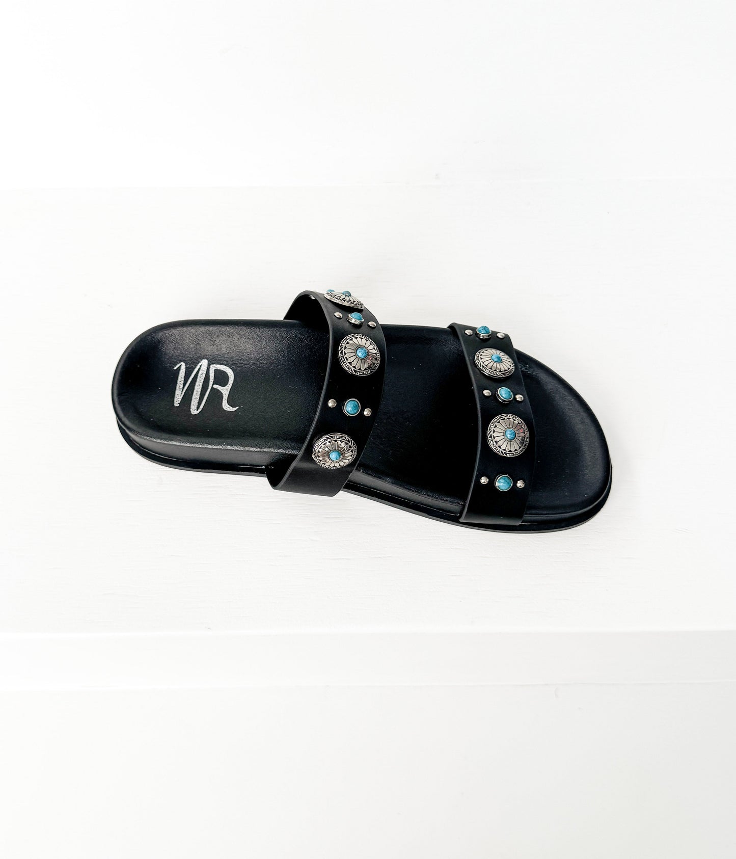 Briallen Western Studded Turquoise Sandal in Black