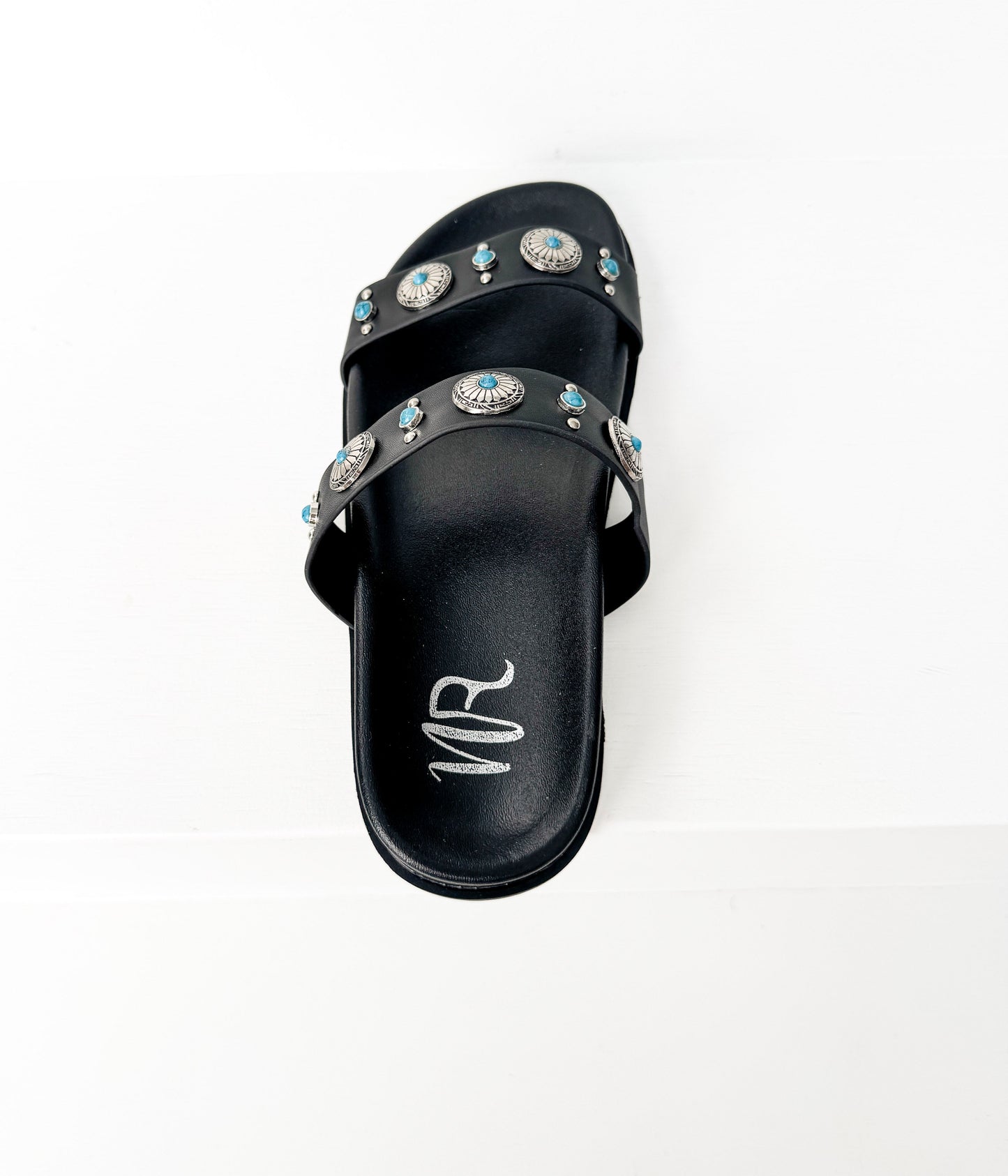 Briallen Western Studded Turquoise Sandal in Black