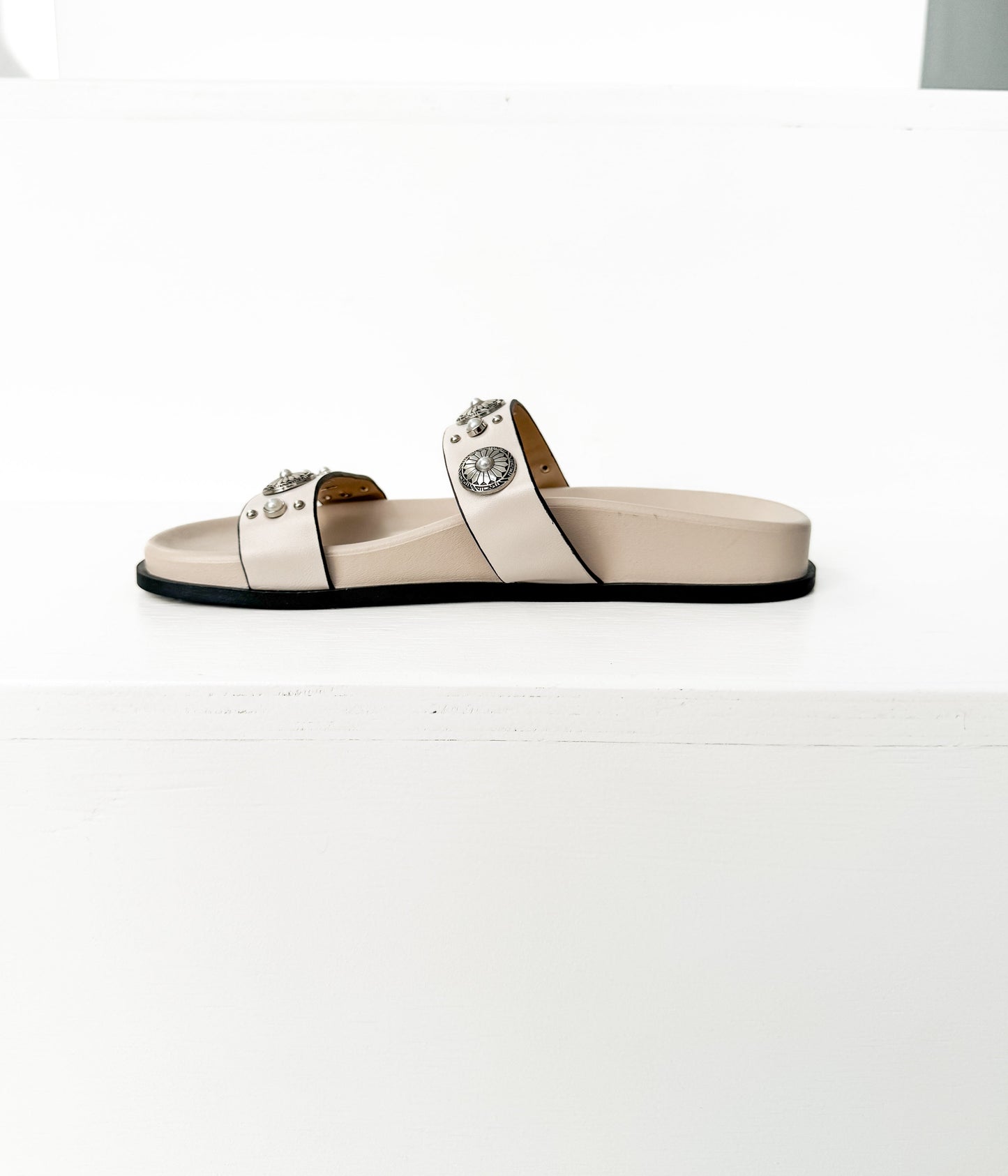 Briallen Western Studded Pearl Sandal in Cream