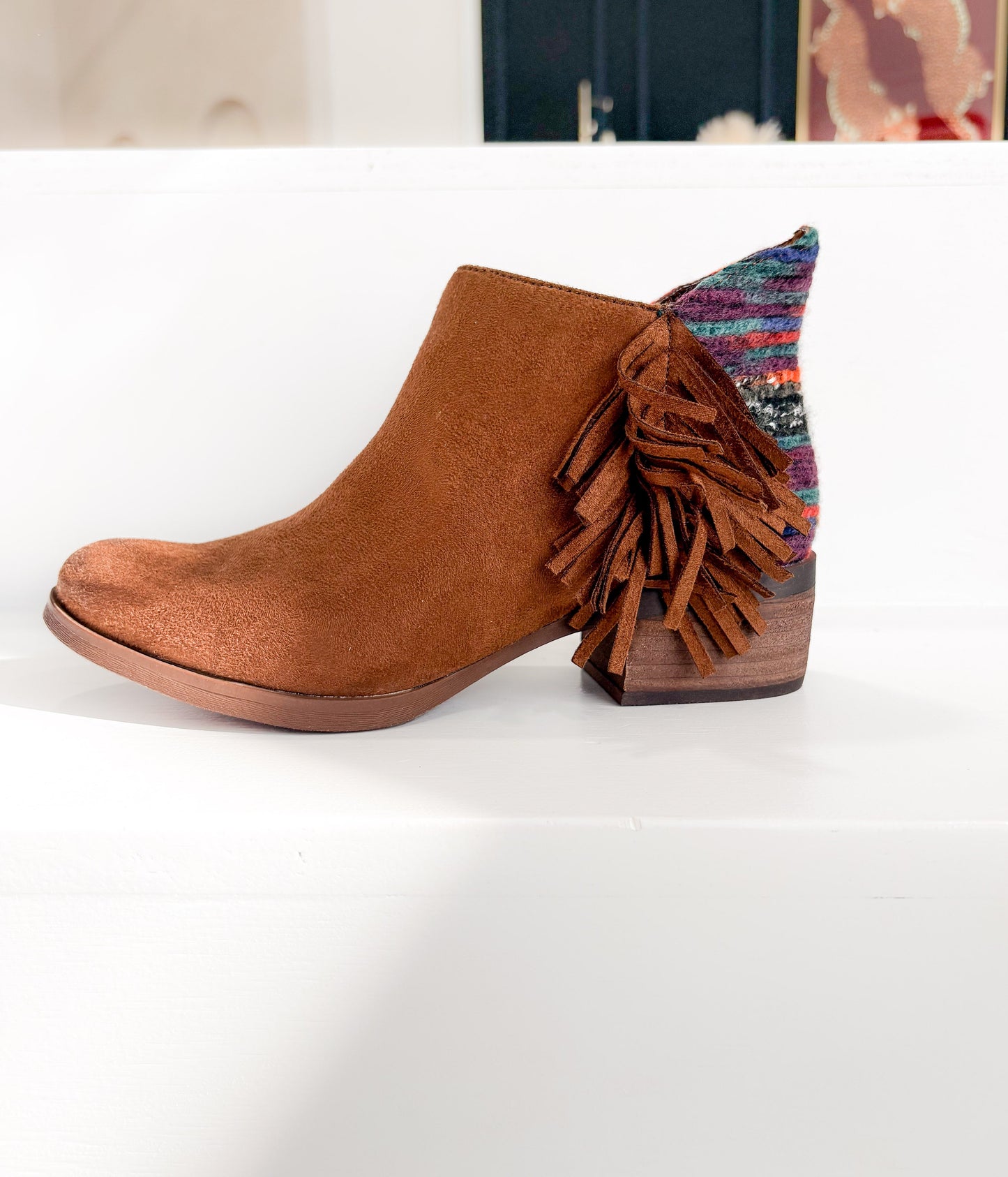 Etty Fringe Ankle Boot in Tan