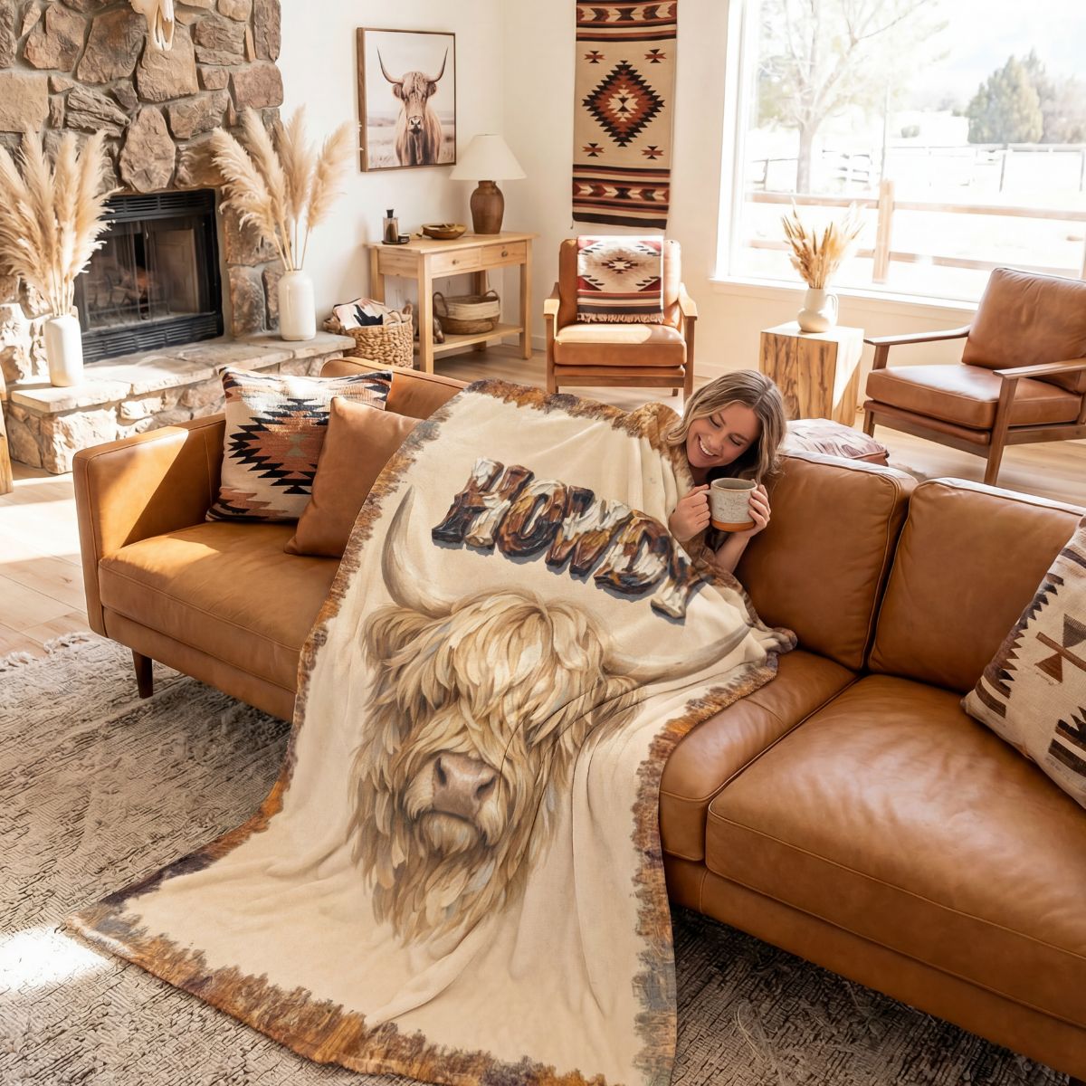 Baha Ranch Howdy Highland Throw Blanket 60" x 80" Made in America