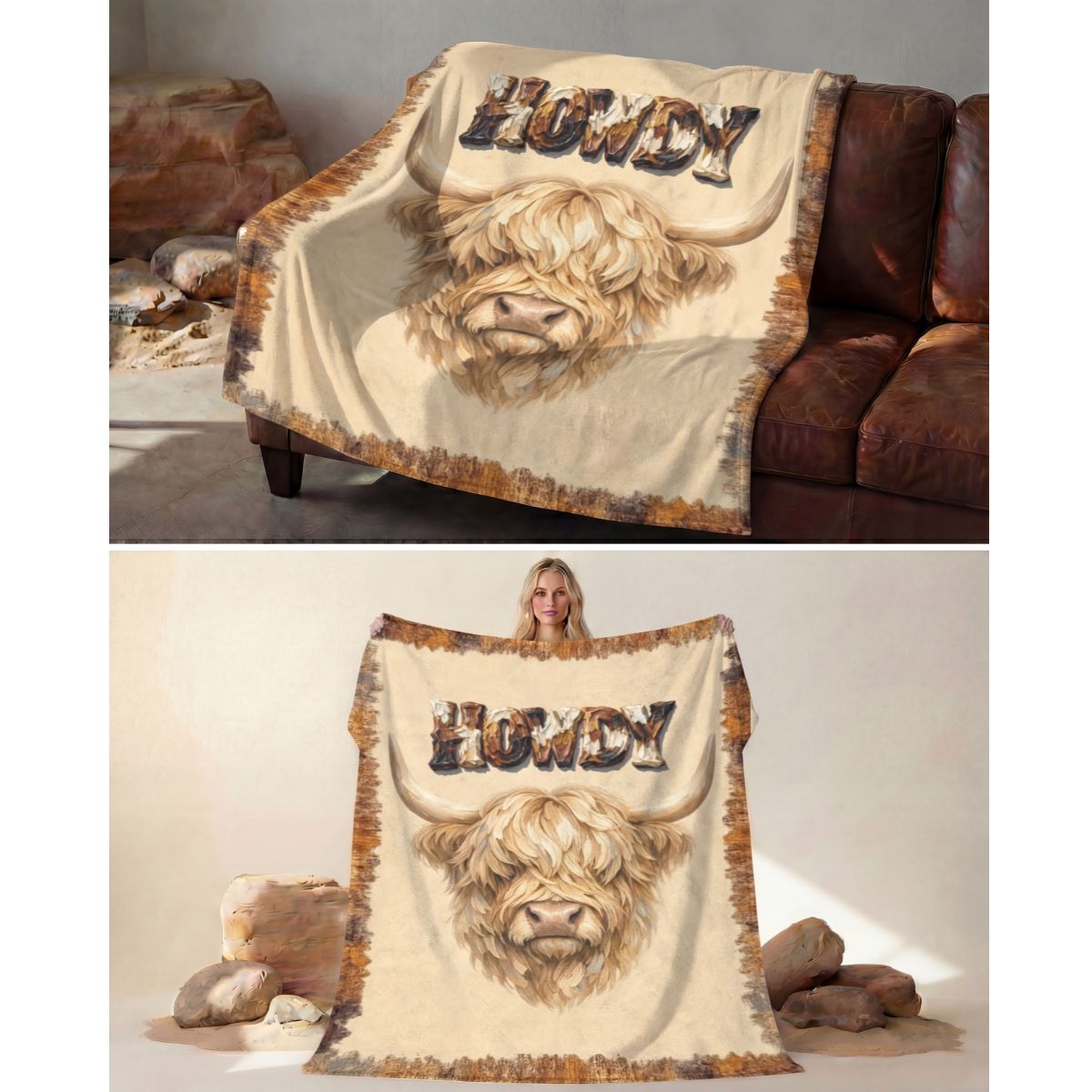 Baha Ranch Howdy Highland Throw Blanket 60" x 80" Made in America