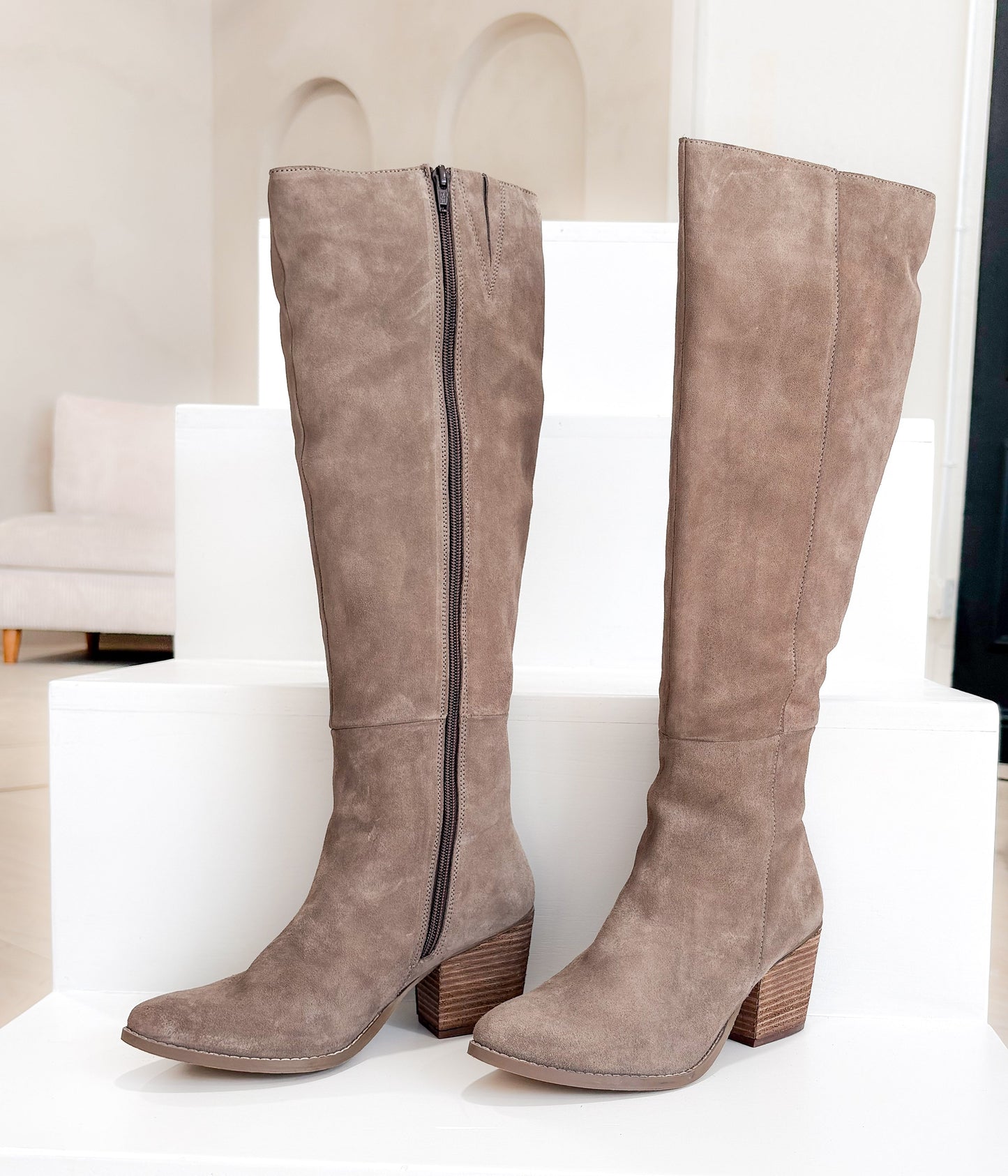 Tarian Tall Suede Boot in Taupe